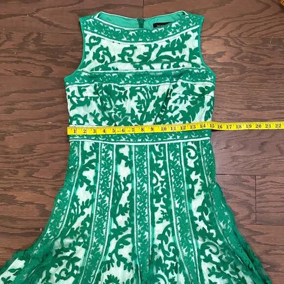 Tadashi Shoji Green Lace Embroidered Fit-and-Flare Cocktail Dress Size 6 - Picture 6 of 10
